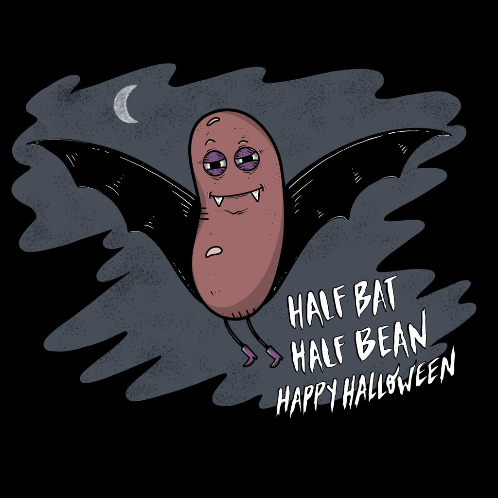 Half Bat Half Bean Happy Halloween  | Premium Unisex Crewneck T-shirt  | Black